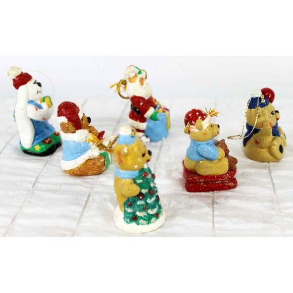 Lot of 6 Christmas Tree Ornaments Bears Santa Tree Rabbit Ceramic - Picture 4 of 7